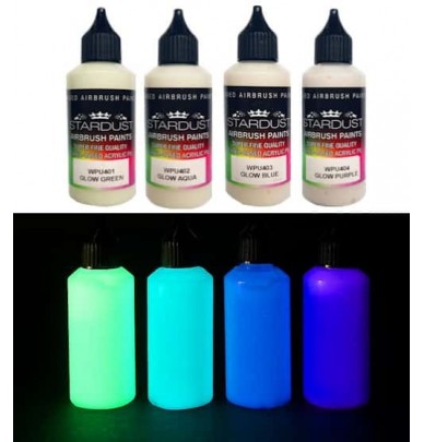 Glow Series - 4 Phosphorescent Airbrush Acrylic-Polyurethane Paints