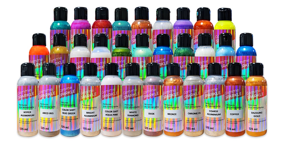 Multicolored colors of SPARKLE airbrush paints