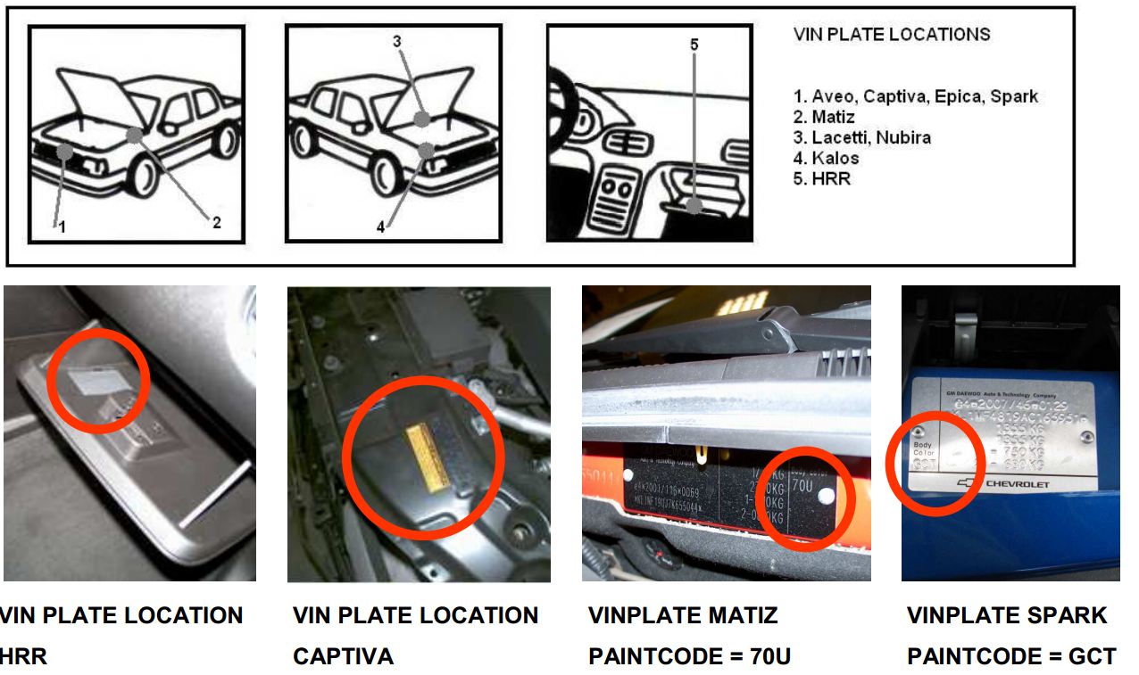 DAEWOO car color code - Car paint DAEWOO